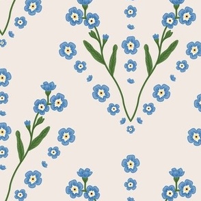 Forget Me Not baby blue  flowers blue floral on cream background (large)