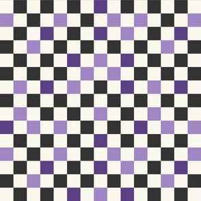 checkered 1 inch square lilac purple charcoal black on cream white checkerboard checks