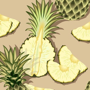 Ripe pineapples, beige background