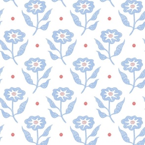 sketched flowers/red and blue on white
