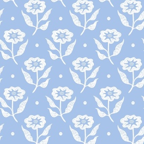 sketched flowers/white on blue