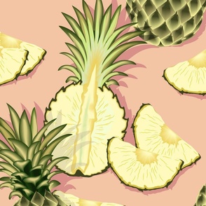 Ripe pineapples, light pink background
