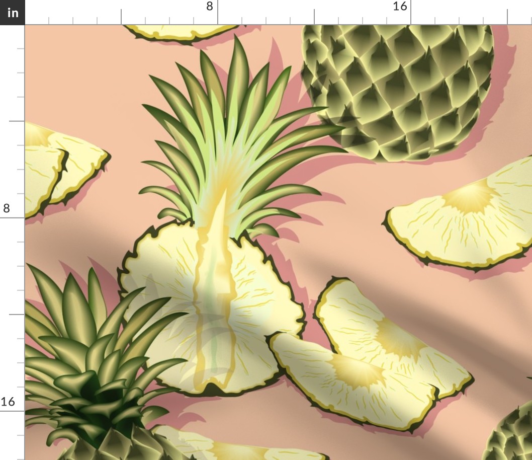 Ripe pineapples, light pink background