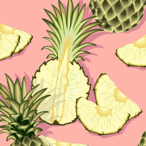 Ripe pineapples, pink background