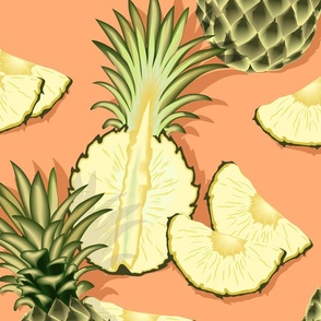 Ripe pineapples, light coral background