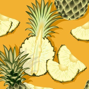 Ripe pineapples, orange background
