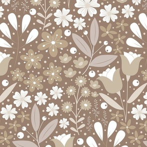 Large / Ethereal Blooms - Earth Brown - Earth Tones - Monochromatic - Florals - Flowers - Botanicals - Nature - Roses - Tulips - Floral Wallpaper