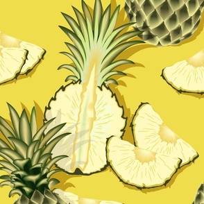 Ripe pineapples, yellow background
