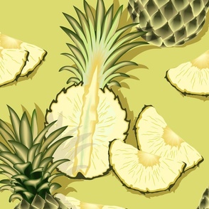 Ripe pineapples, green background