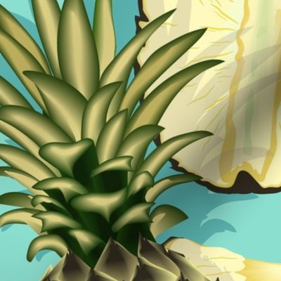 Ripe pineapples, turquoise background