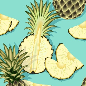 Ripe pineapples, turquoise background