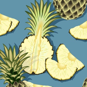 Ripe pineapples, gray-blue background