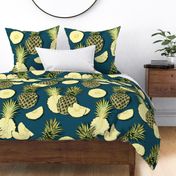 Ripe pineapples, navy blue background