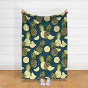 Ripe pineapples, navy blue background