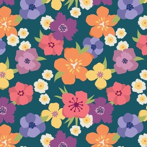 Colorful floral teal ground