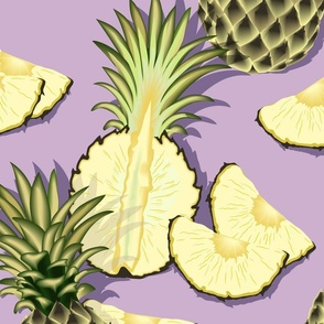 Ripe pineapples, lilac background