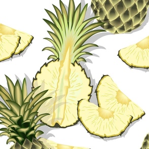 Ripe pineapples, white background