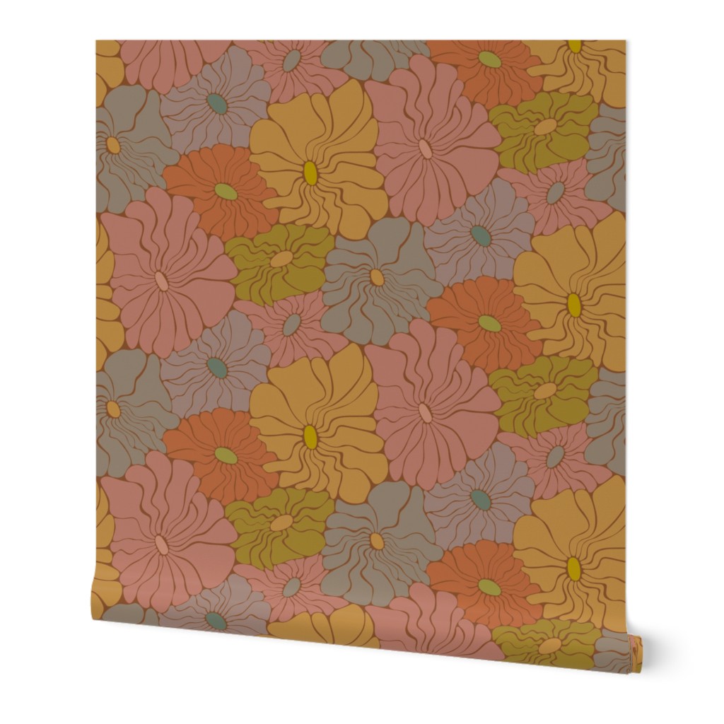 Abstract Daisy Floral - Retro Minimalist Flower Whimsy - Warm Boho Neutral Palette