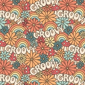 Groovy Daisies: Orange & Teal (Small Scale)