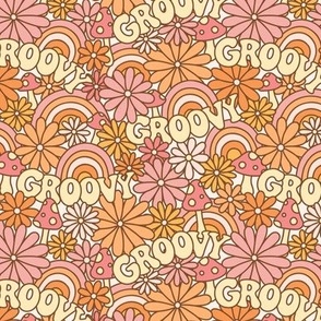 Groovy Daisies: Pink & Orange (Small Scale)