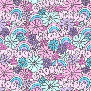 Groovy Daisies: Pink Purple Blue (Small Scale)