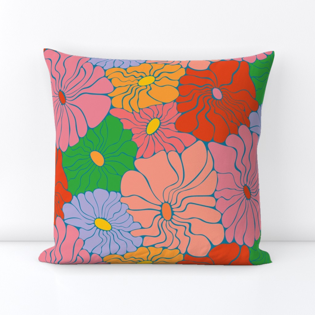 Abstract Daisy Floral - Retro Minimalist Flower Whimsy - Bright Retro Palette