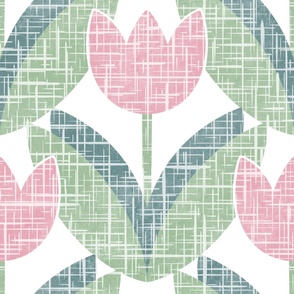 Classic Geometric Tulips Pink on White Large