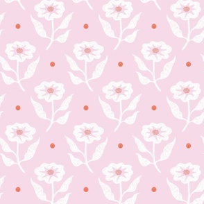 sketched flowers/white pink orange