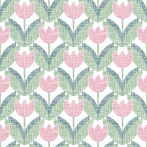 Classic Geometric Tulips Pink on White Small