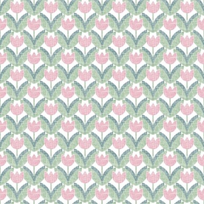 Classic Geometric Tulips Pink on White XS 