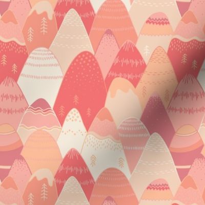 Colorful abstract mountains in pink and peach 7"