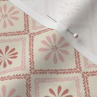 Cozy block printing inspired floral lattice in pink, berry pink, and beige large 