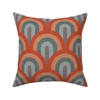 Muted Jewel Tones Retro Rainbow Graphic Pattern with Linen Texture 