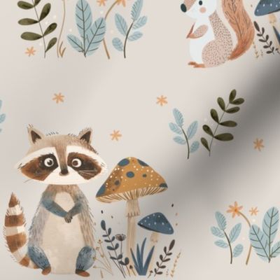 Raccoon and Friends - forest animal fabric, woodland animals, gender neutral