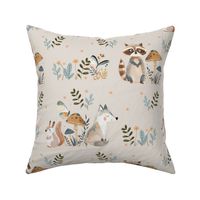 Raccoon and Friends - forest animal fabric, woodland animals, gender neutral