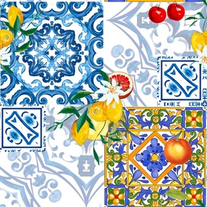 Sicily inspired,mosaic,citrus,lemon,majolica pattern 