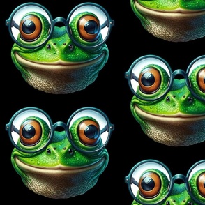 Cute Frog Wearing Oversized Glasses on Black, Large Scale
