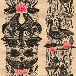 Louisiana Bullfrog Fête Block Print in Black and Pink