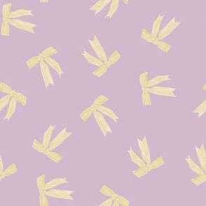 Medium Tossed bows - Yellow and Lavender Pink - cute and girly striped bow ditsy - stripe ribbon - small scale projects - nursery kids childrens