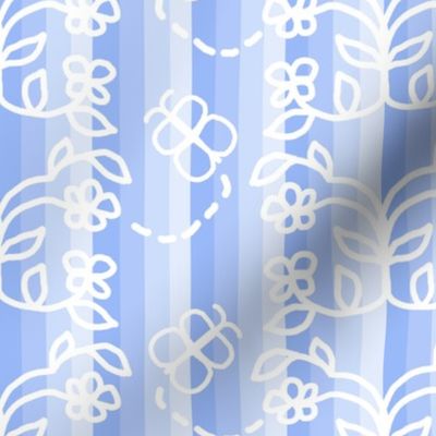 Blue Floral Vine Stripes 