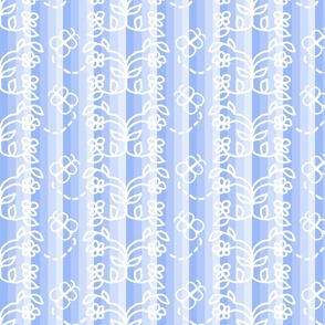 Blue Floral Vine Stripes 