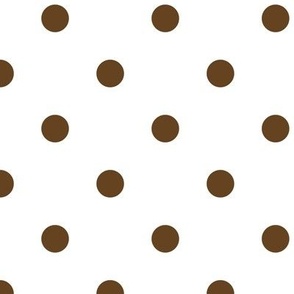 Three-quarter Inch Dark Brown Polka Dot on a White Background.  2 Dots per 6 Inches