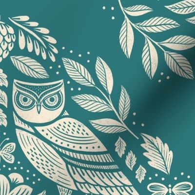 Woodland Owls - Turquoise Blue Large