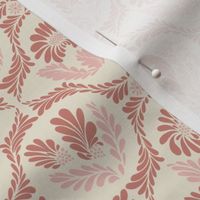 Cheerful block printing inspired floral motif in berry pink, light pink, and beige medium