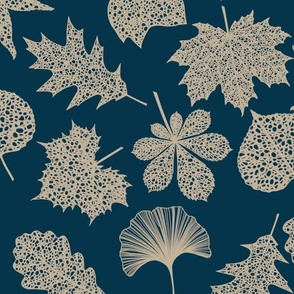Leaf Lace Leaf Outline Pattern in Ivory and Blue