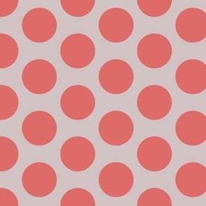 516 -  $ Large scale polka dots in coral and warm grey  - for kids apparel, dresses, leggings, adventure decor,  nursery wallpaper, cot linen and baby accessories