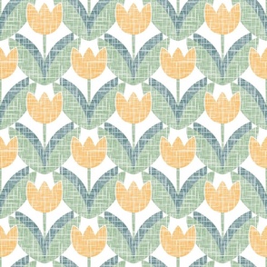 Classic Geometric Tulips Warm Yellow on White Small 