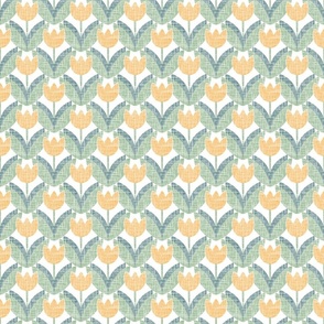 Classic Geometric Tulips Warm Yellow on White XS