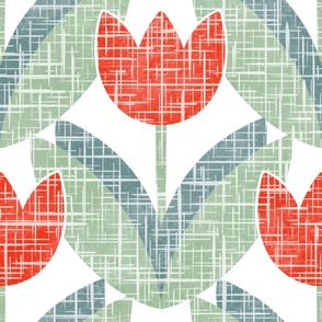  Classic Geometric Tulips Red on White Large 