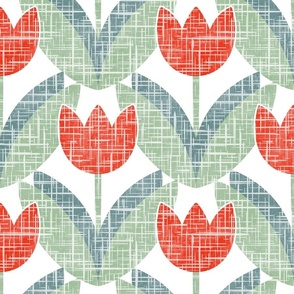 Classic Geometric Tulips Red on White Medium